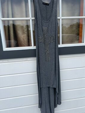 Gray Studded Cross High-Low Tank Dress